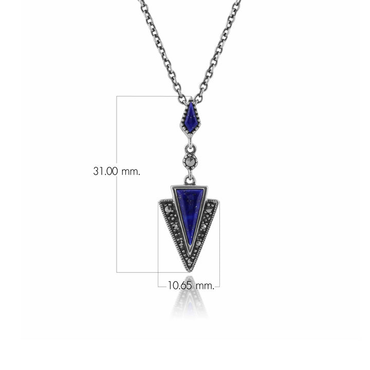 Art Deco Style Lapis Lazuli & Marcasite Pendant in 925 Sterling Silver