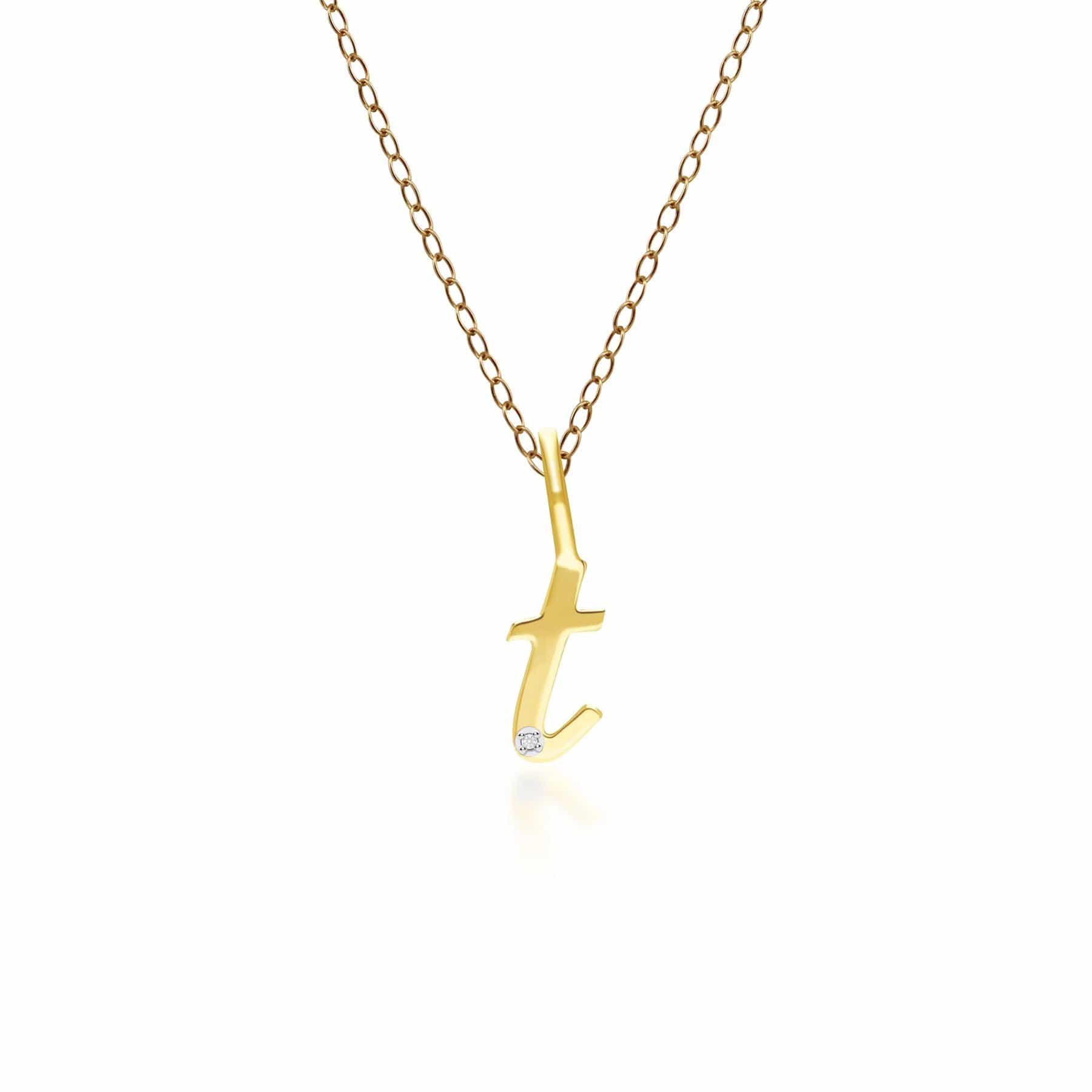 191P0791019 Alphabet Letter T Diamond pendant in 9ct Yellow Gold Front