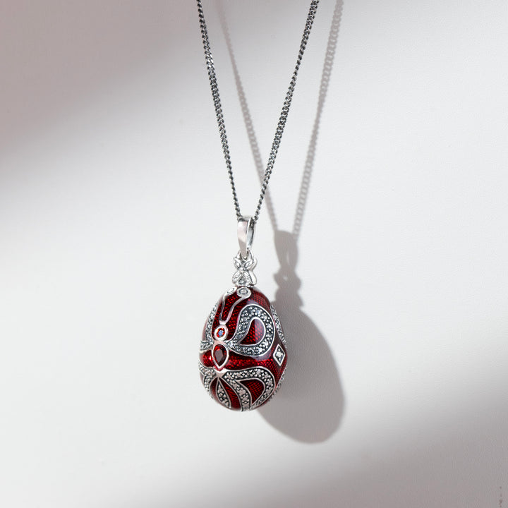 Art Nouveau Style Pear Garnet Egg Style Pendant in 925 Sterling Silver