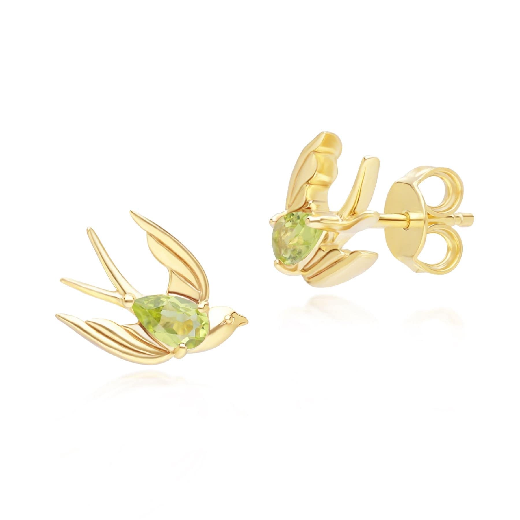 253E435201925 ECFEW™ Creator Peridot Hummingbird Stud Earrings in Gold Plated Sterling Silver 