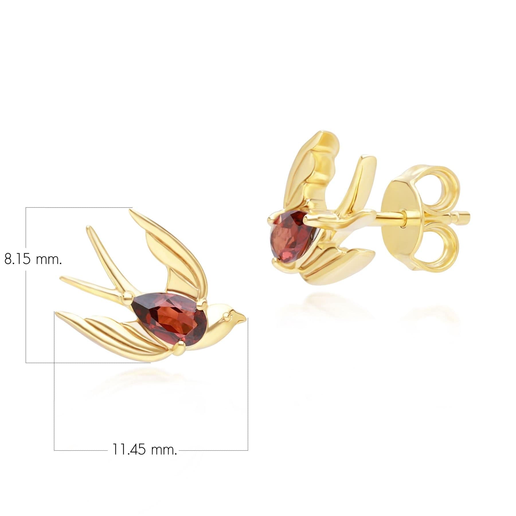 253E435202925 ECFEW™ Creator Garnet Hummingbird Stud Earrings in Gold Plated Sterling Silver Dimensions