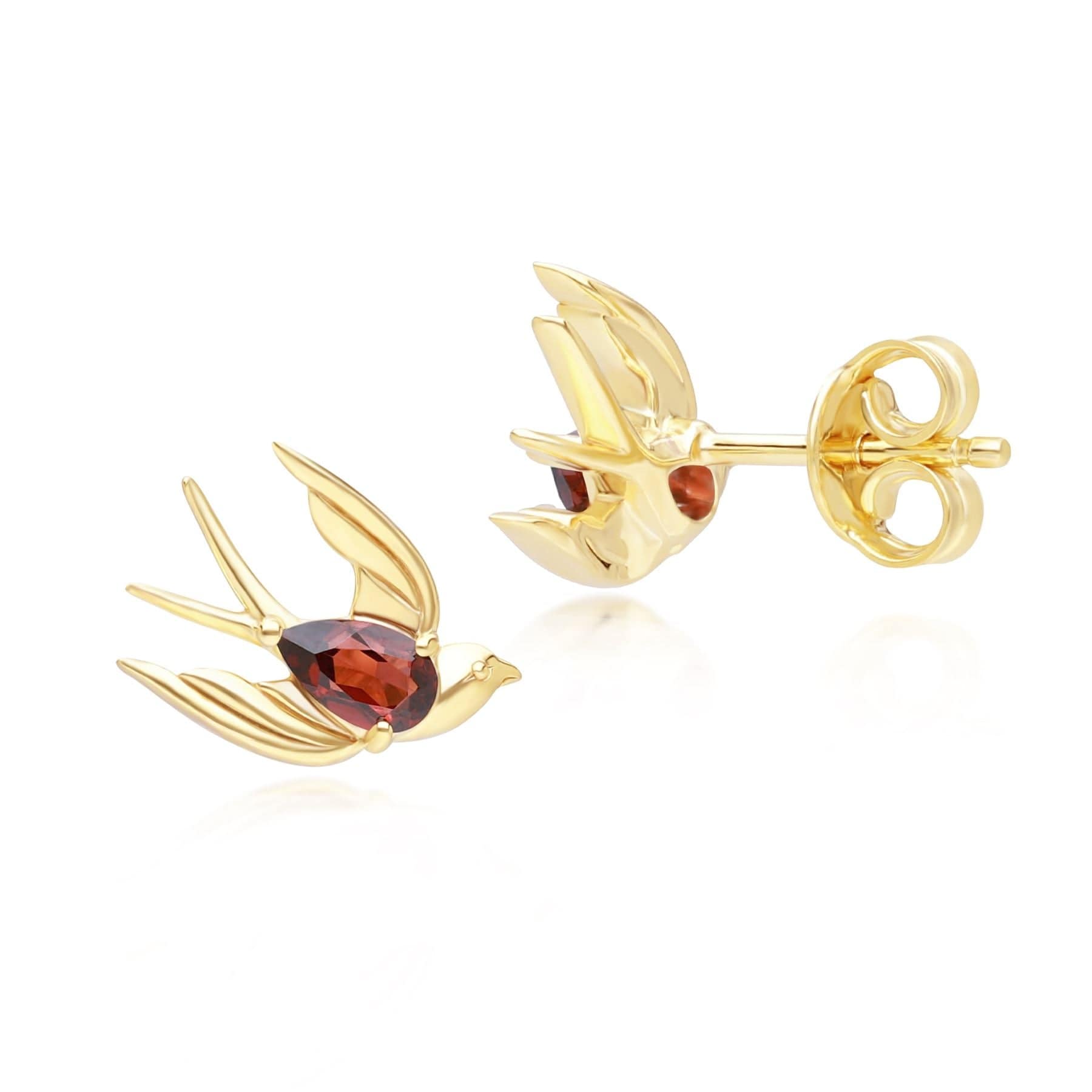 253E435202925 ECFEW™ Creator Garnet Hummingbird Stud Earrings in Gold Plated Sterling Silver Side