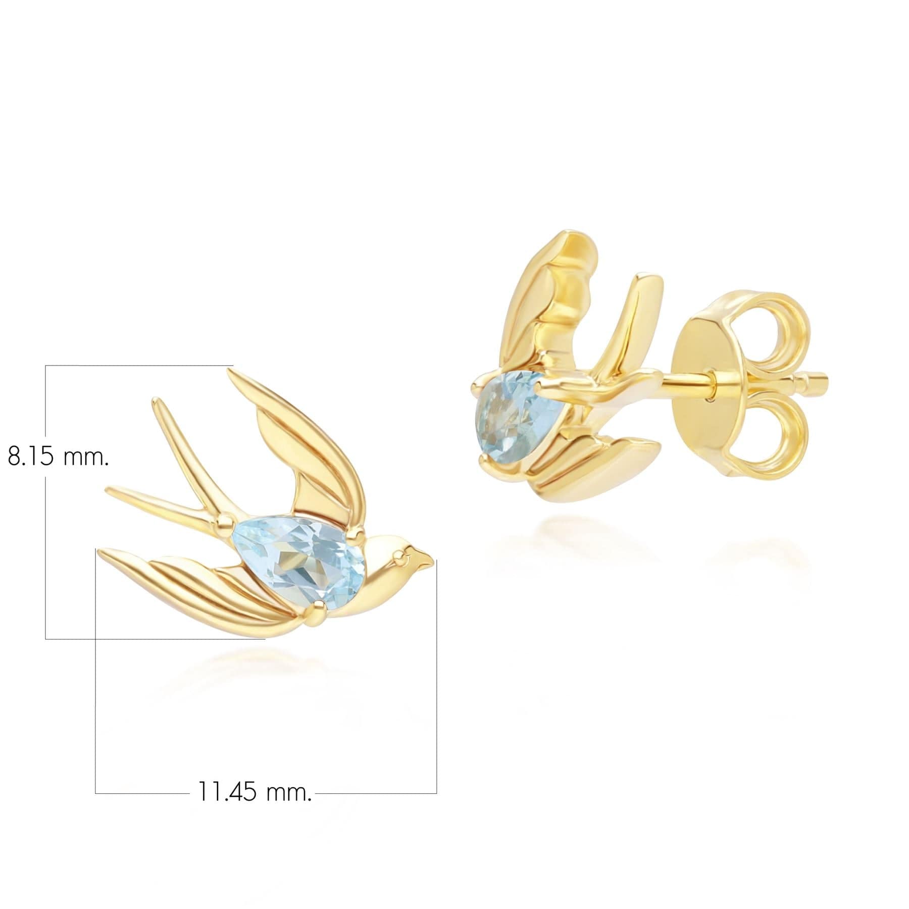 253E435204925 ECFEW™ Creator Blue Topaz Hummingbird Stud Earrings in Gold Plated Sterling Silver Dimensions