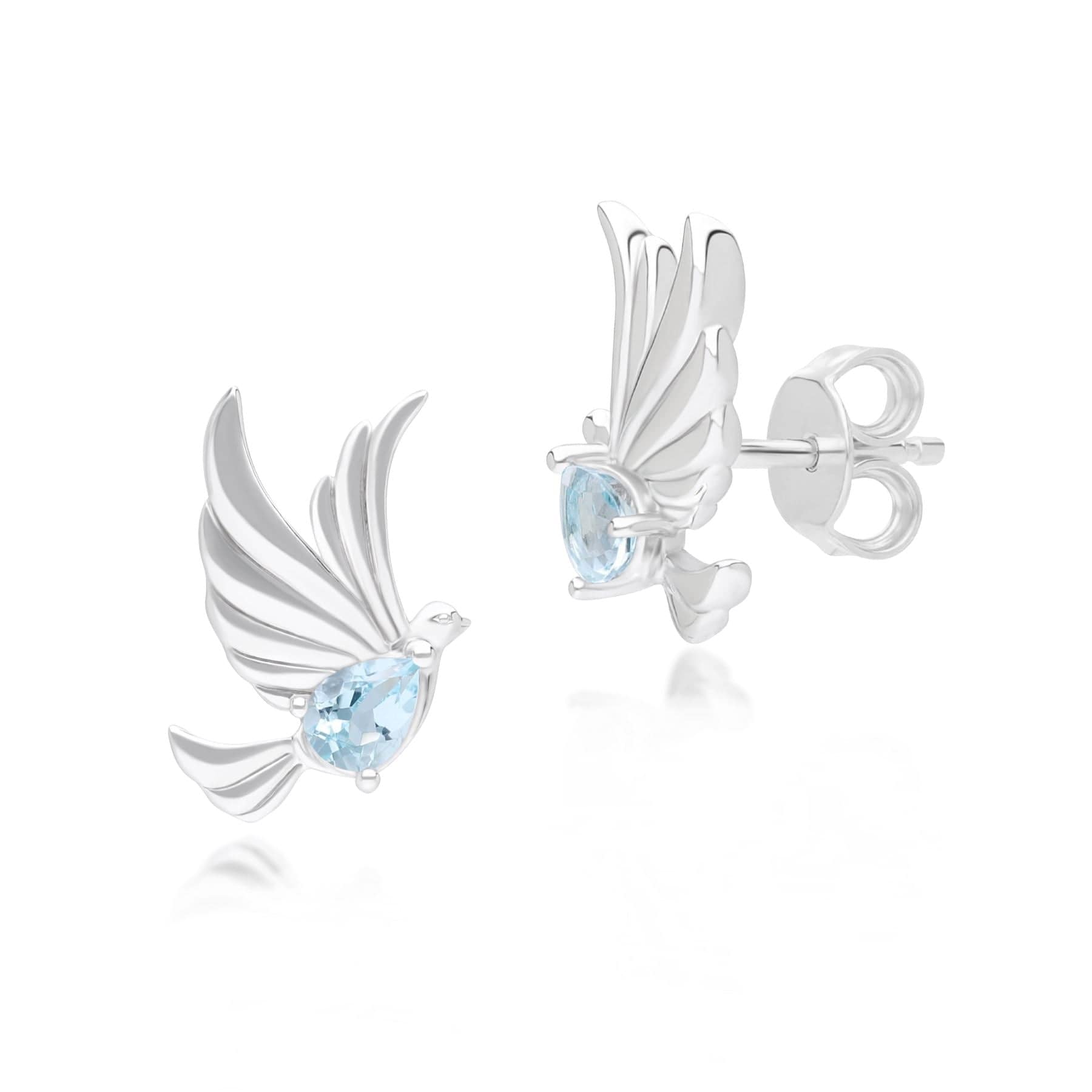 253E435301925 ECFEW™ Creator Blue Topaz Dove Stud Earrings in Sterling Silver 