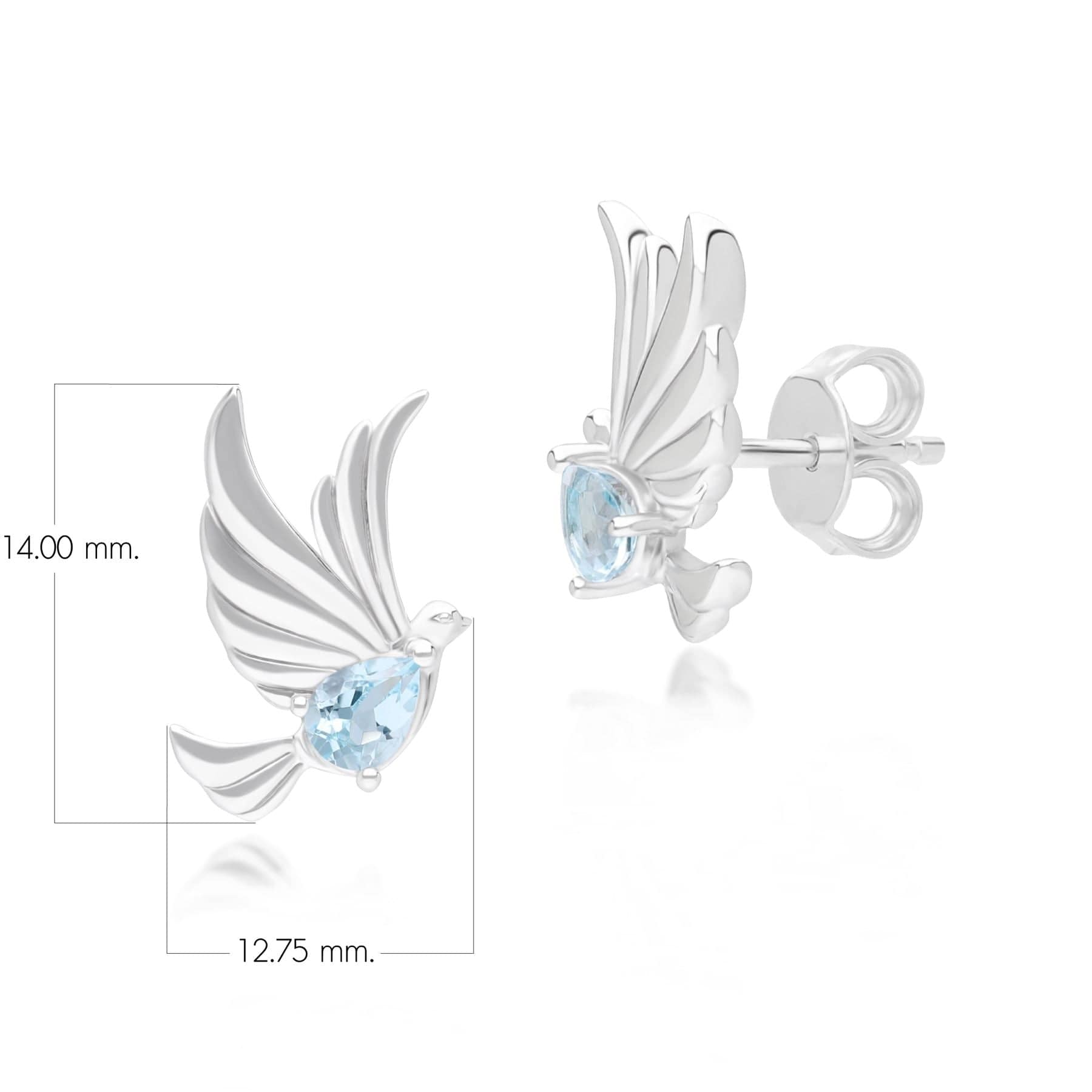 253E435301925 ECFEW™ Creator Blue Topaz Dove Stud Earrings in Sterling Silver Dimensions