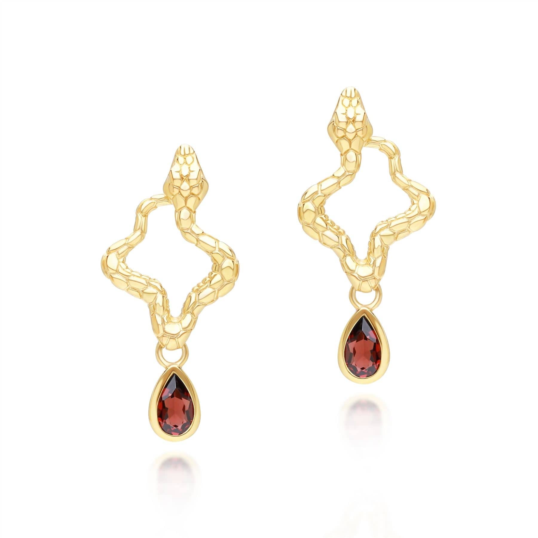 253E435401925 ECFEW™ Garnet Snake Drop Earrings in Gold Plated Sterling Silver 