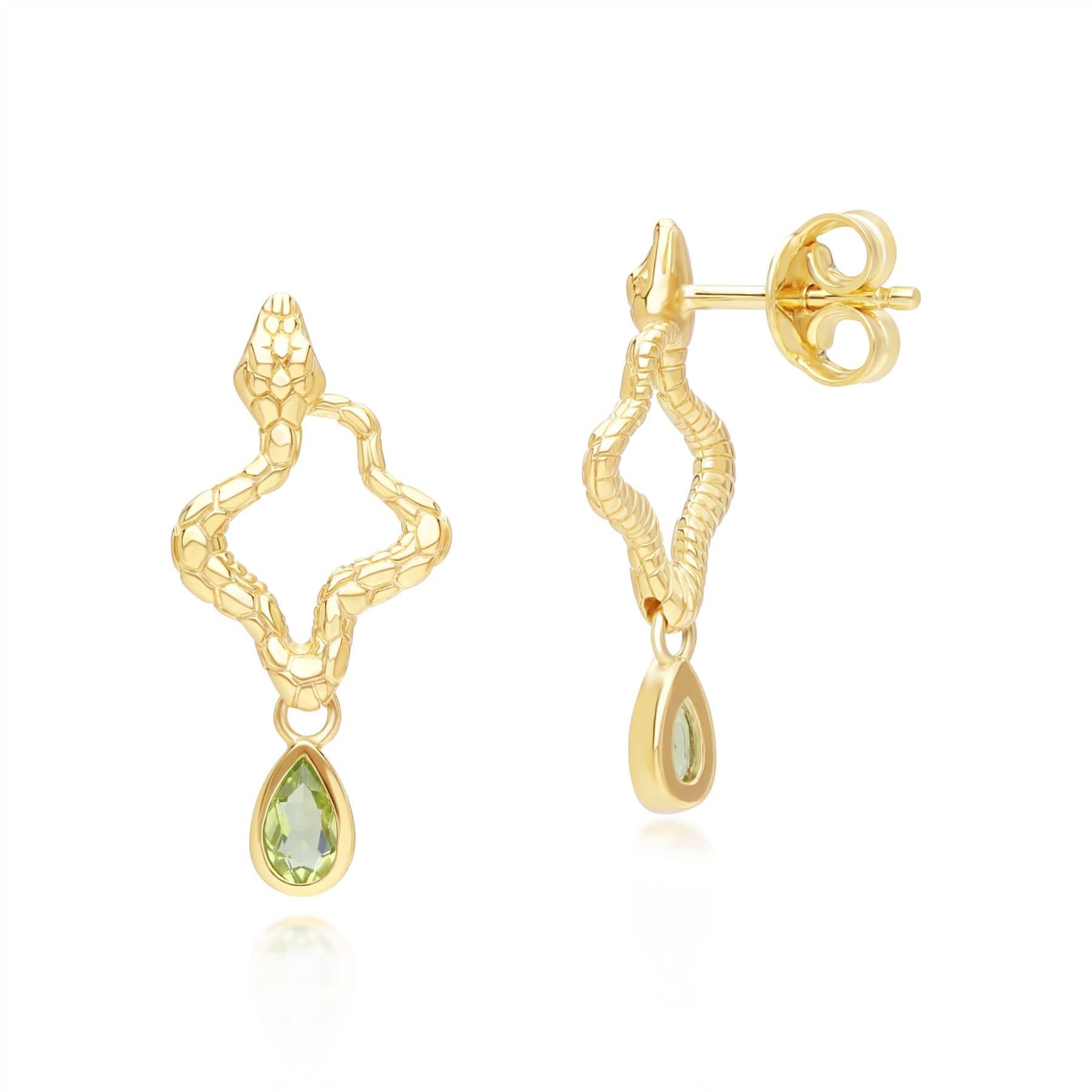 253E435403925 ECFEW™ Peridot Snake Drop Earrings in Gold Plated Sterling Silver Behind
