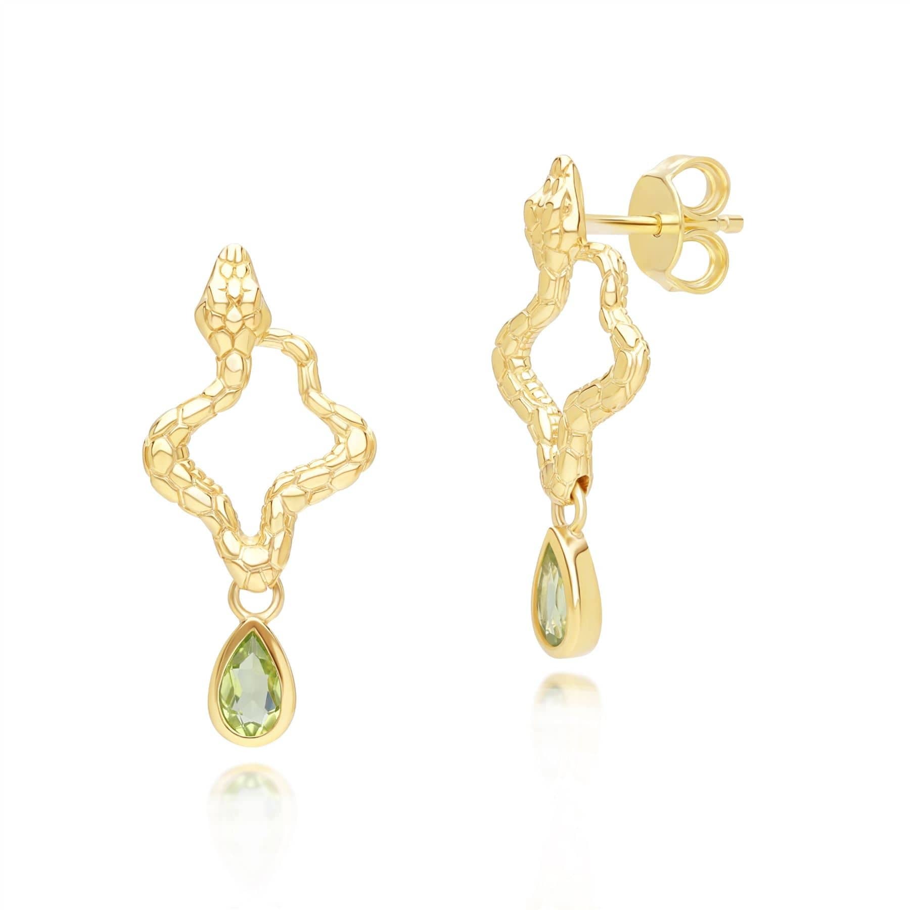 253E435403925 ECFEW™ Peridot Snake Drop Earrings in Gold Plated Sterling Silver Side