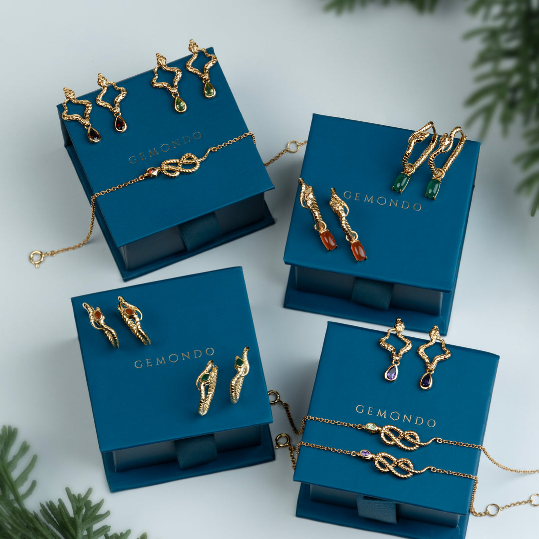 ECFEW™ Peridot Snake Drop Earrings in Gold Plated Sterling Silver