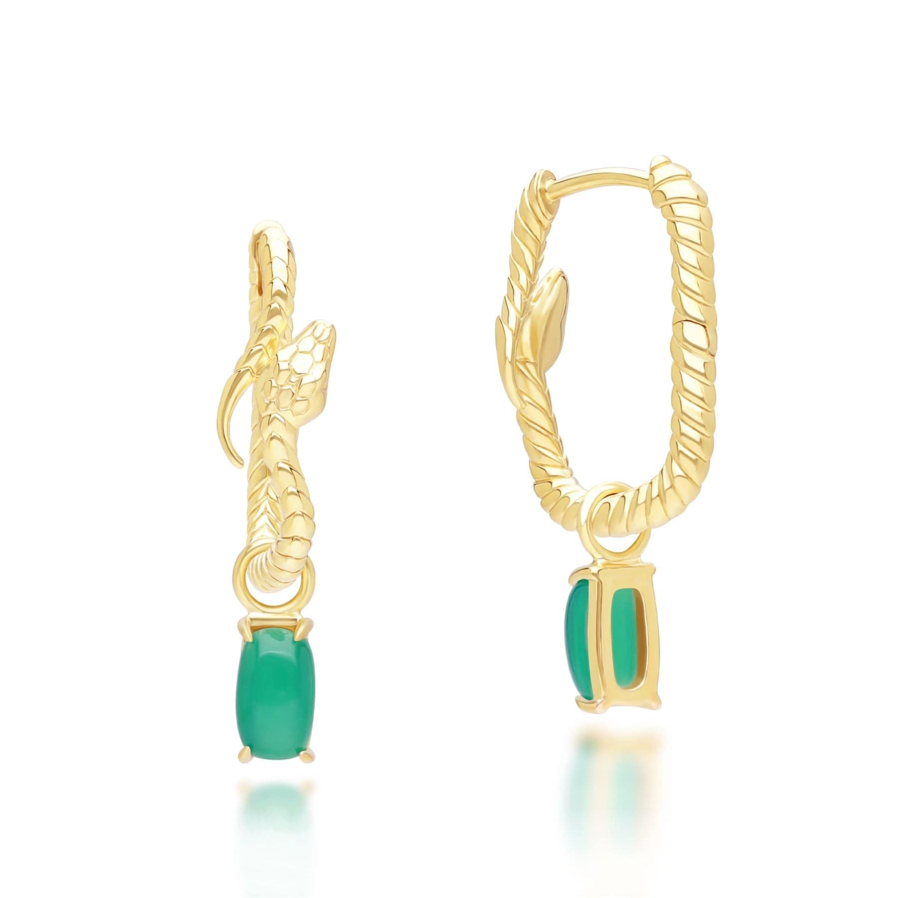 253E435601925 ECFEW™ Chalcedony Snake Dangle Hoop Earrings in Gold Plated Sterling Silver