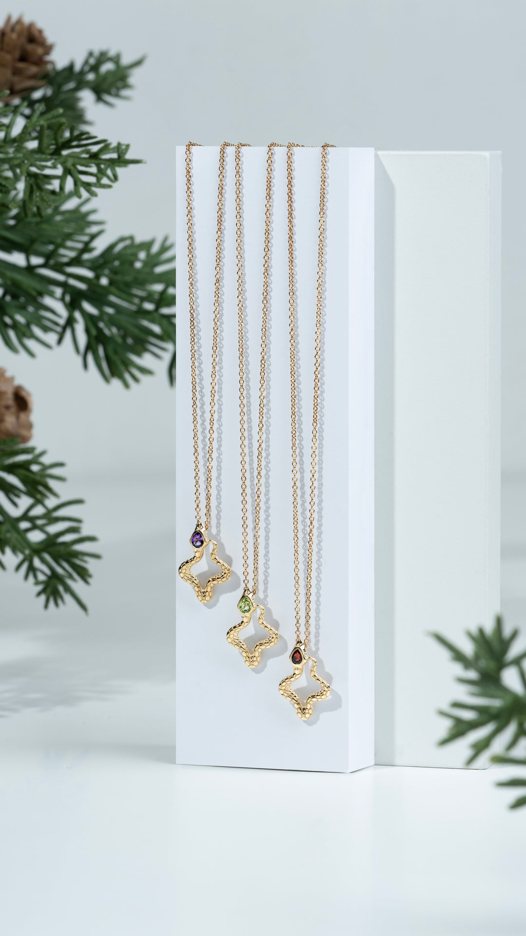 ECFEW™ Garnet Snake Pendant Necklace in Gold Plated Sterling Silver