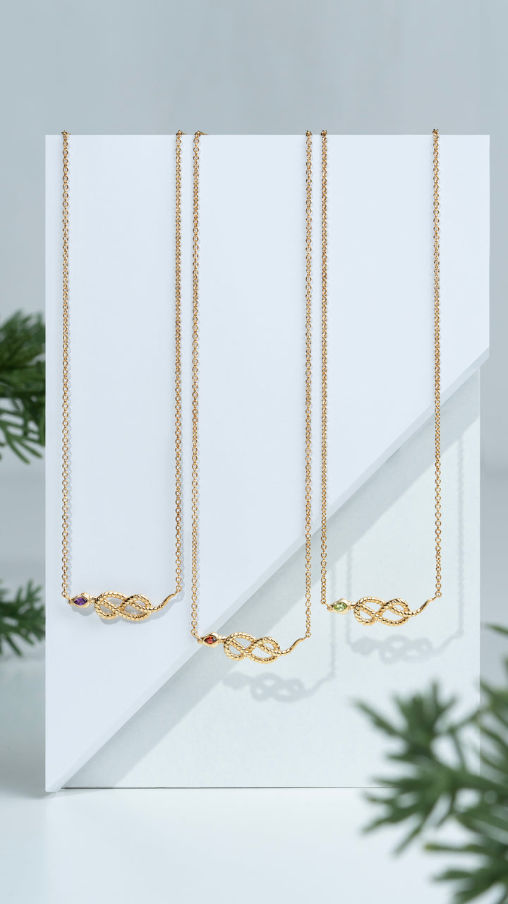 ECFEW™ Amethyst Winding Snake Pendant Necklace in Gold Plated Sterling Silver
