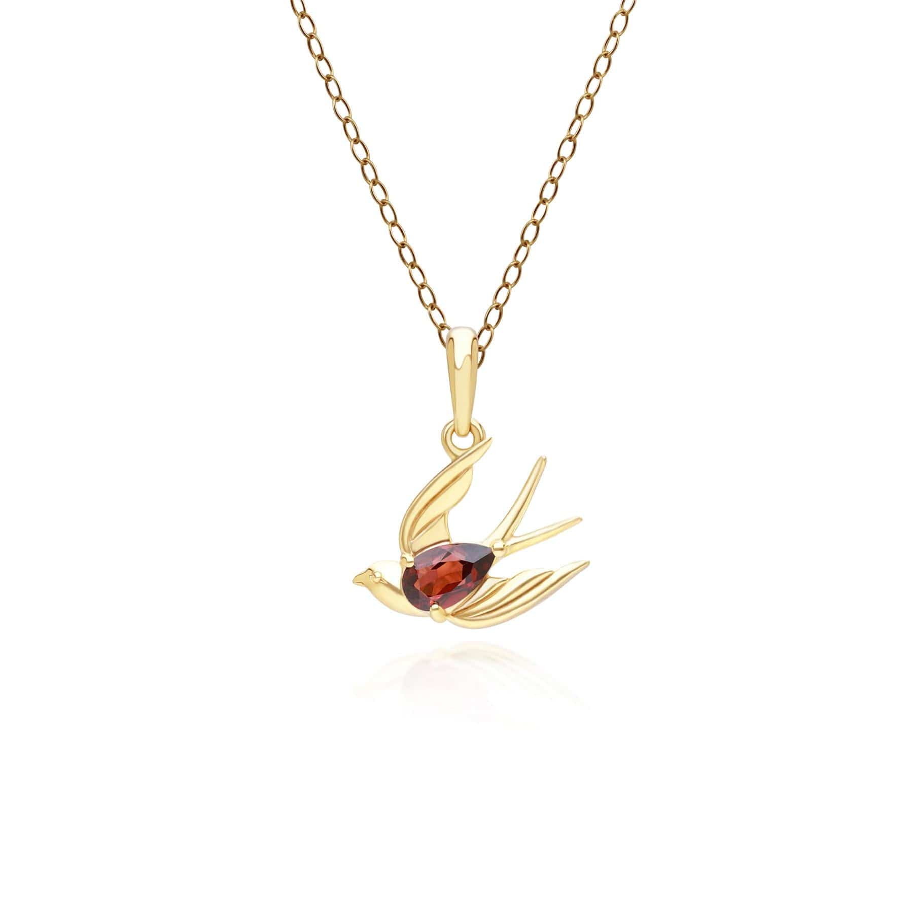 253P340802925 ECFEW™ Creator Garnet Hummingbird Pendant Necklace in Gold Plated Sterling Silver 