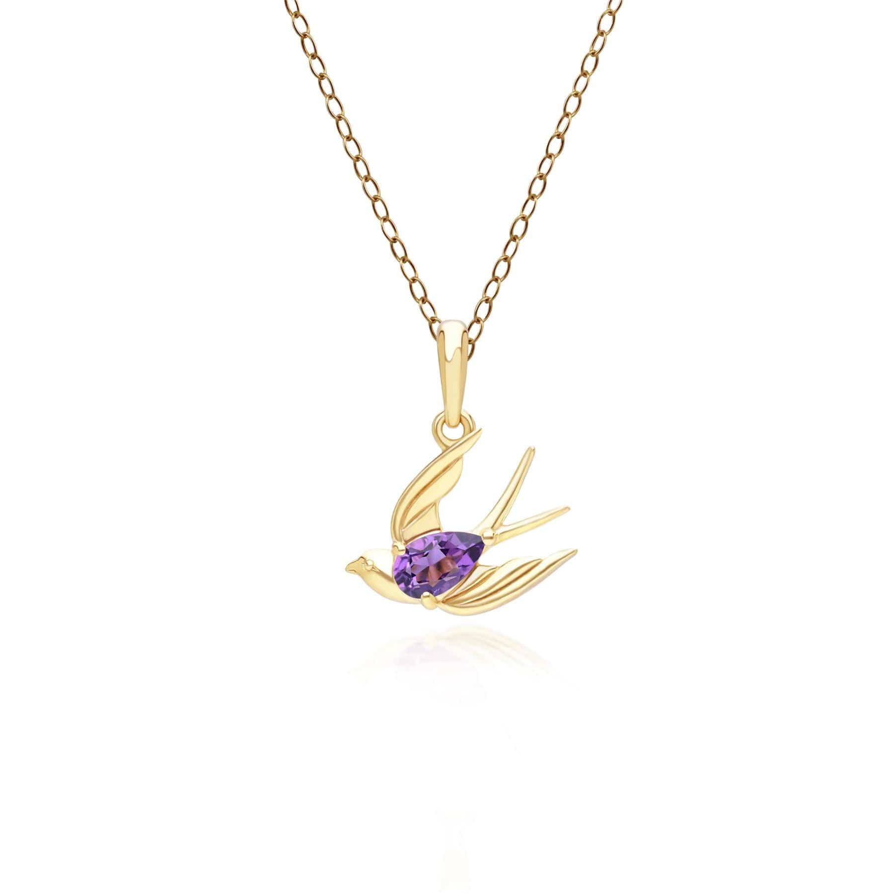 253P340803925 ECFEW™ Creator Amethyst Hummingbird Pendant Necklace in Gold Plated Sterling Silver 