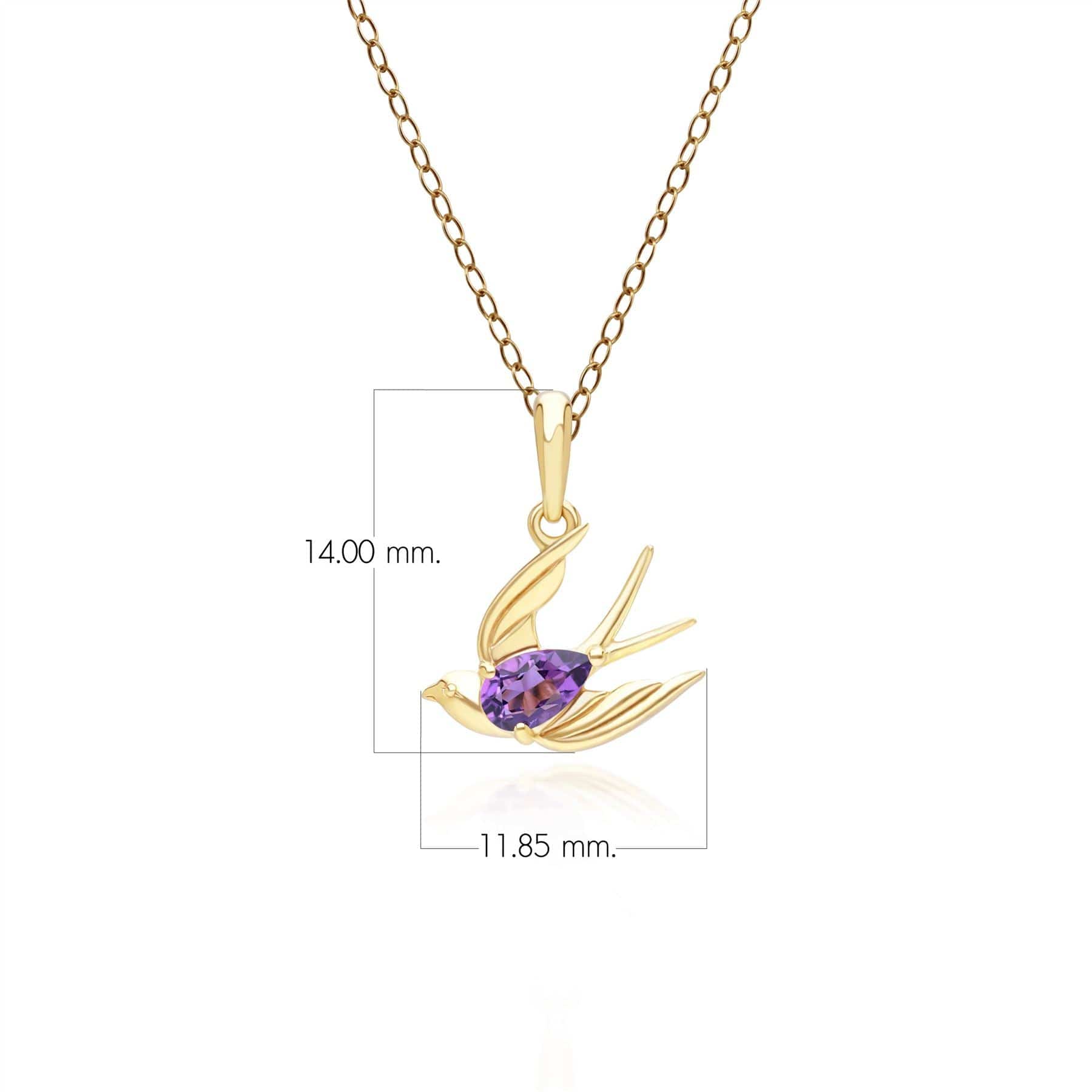 253P340803925 ECFEW™ Creator Amethyst Hummingbird Pendant Necklace in Gold Plated Sterling Silver Dimensions