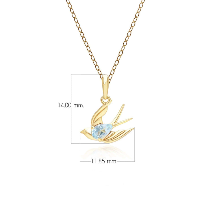 253P340804925 ECFEW™ Creator Blue Topaz Hummingbird Pendant Necklace in Gold Plated Sterling Silver Dimensions