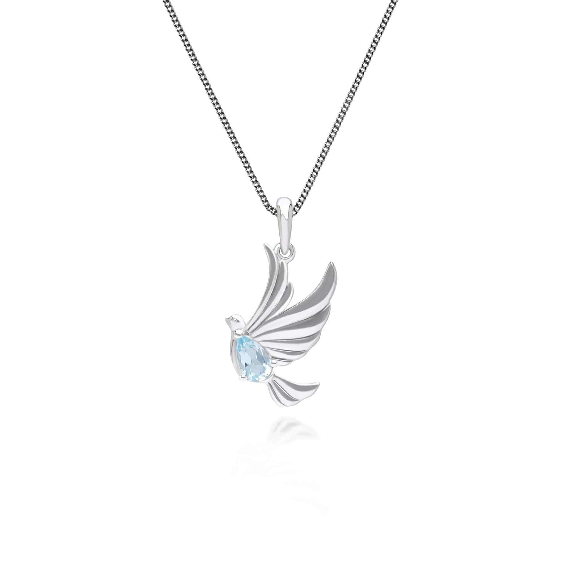 253P340901925 ECFEW™ Creator Blue Topaz Dove Pendant Necklace in Sterling Silver 