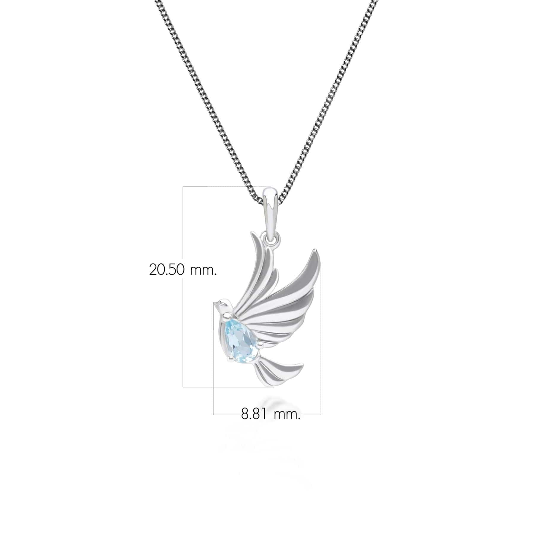 253P340901925 ECFEW™ Creator Blue Topaz Dove Pendant Necklace in Sterling Silver Dimensions
