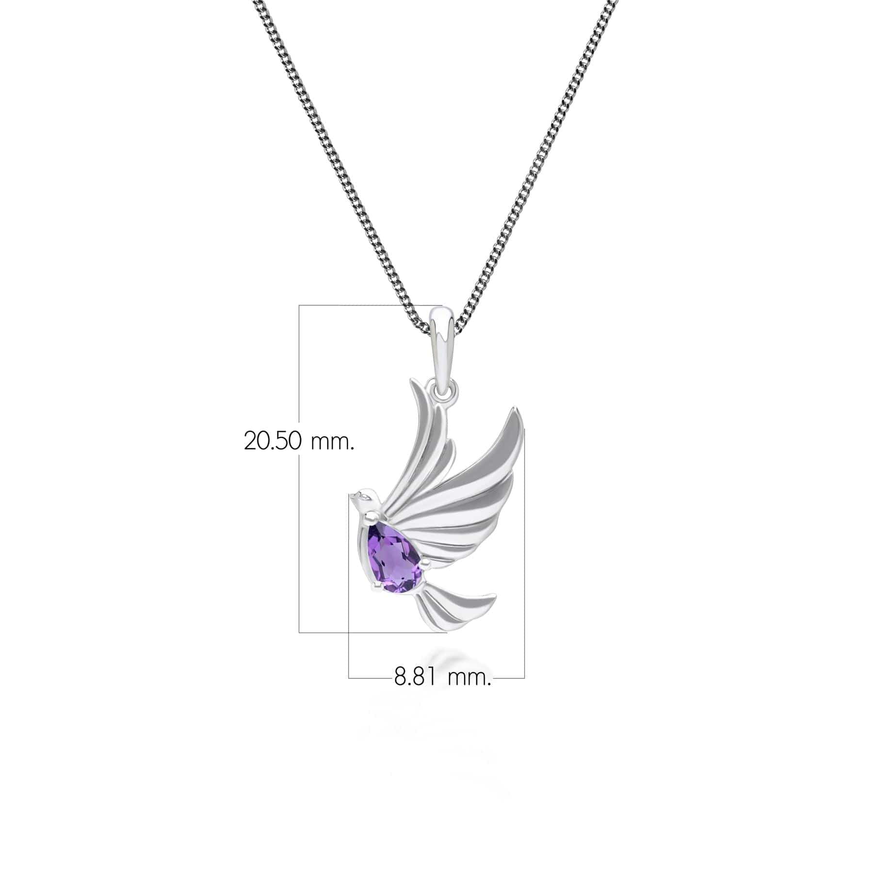 253P340903925 ECFEW™ Creator Amethyst Dove Pendant Necklace in Sterling Silver Dimensions