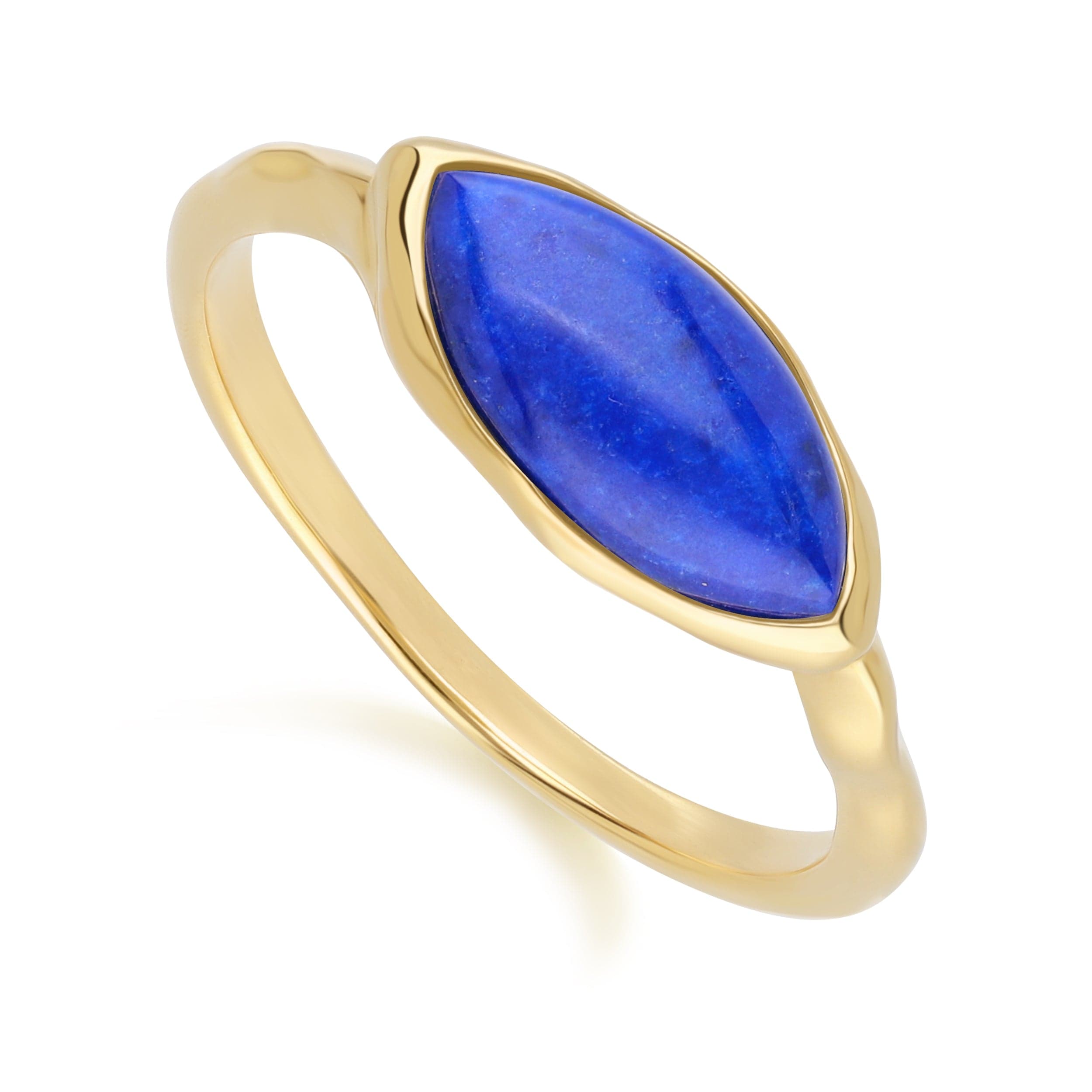253R710101925 Irregular Marquise Lapis Lazuli Ring In 18ct Gold Plated SterlIng Silver Side