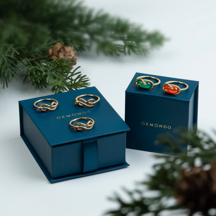 ECFEW™ Amethyst Winding Snake Ring in Gold Plated Sterling Silver