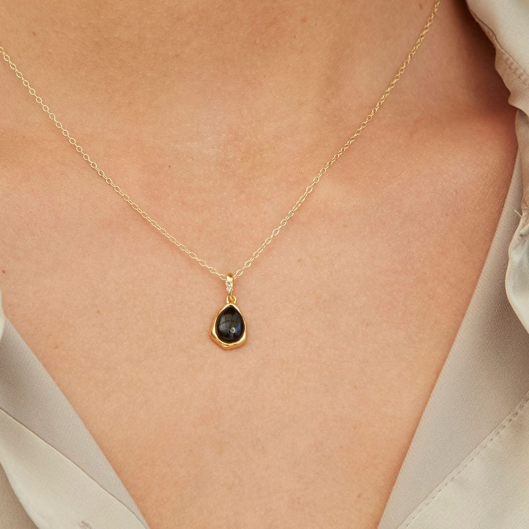 Irregular Black Onyx & Topaz Pendant In 18ct Gold Plated SterlIng Silver