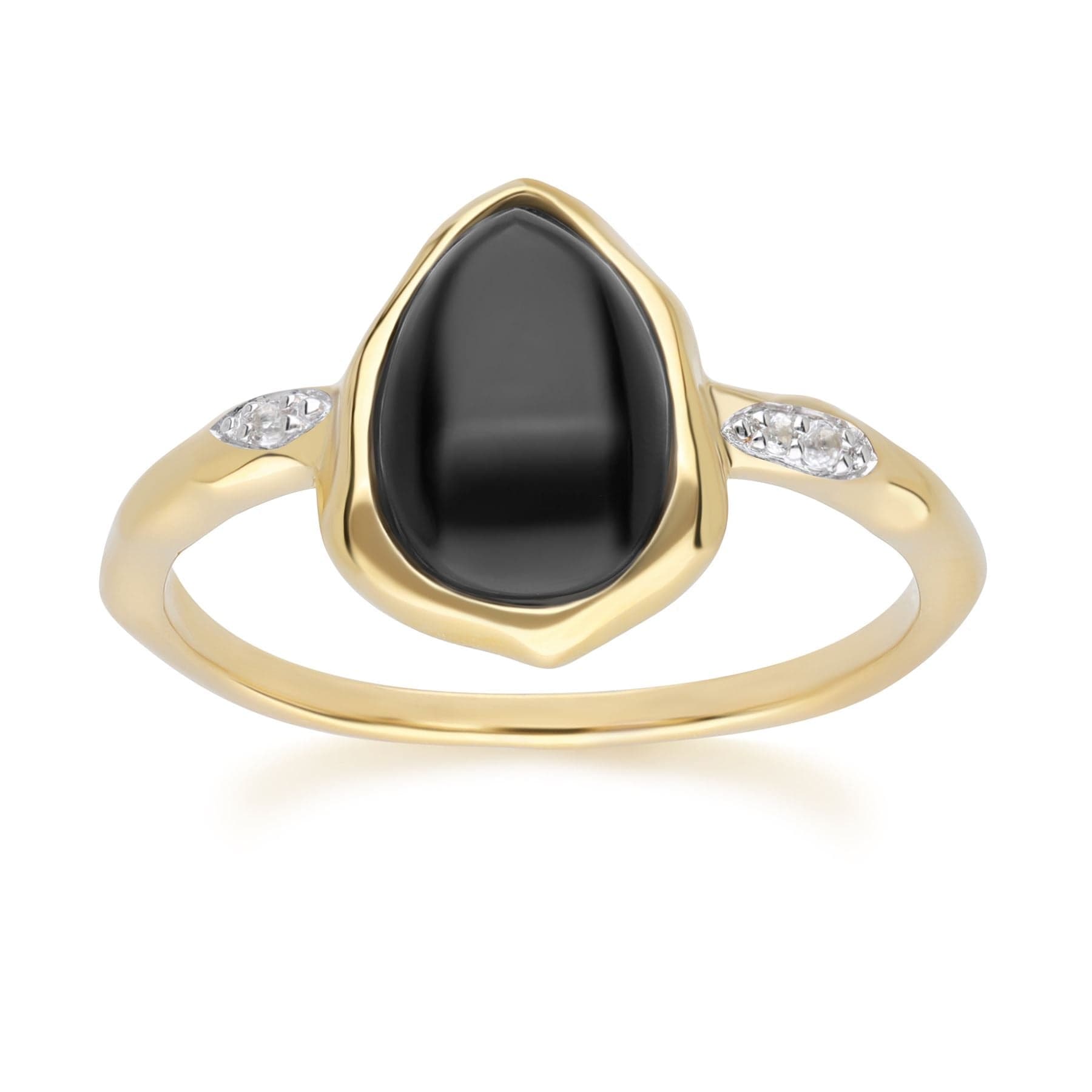 253R710203925 Irregular Black Onyx & Topaz Ring In 18ct Gold Plated SterlIng Silver Front
