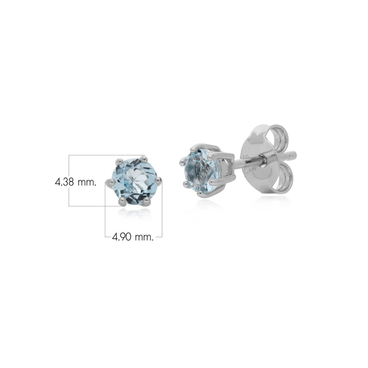 Classic Round Blue Topaz Claw Set Stud Earrings in Sterling Silver