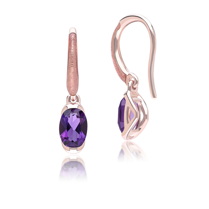 Siberian waltz Oval amethyst with violet enamelled half-bezel set french hook earrings in rose gold vermeil sterling silver