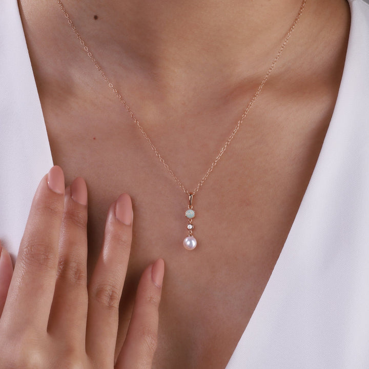 270P030701925 Modern Pearl, Opal & Topaz Drop Pendant in Rose Gold Plated Silver 2