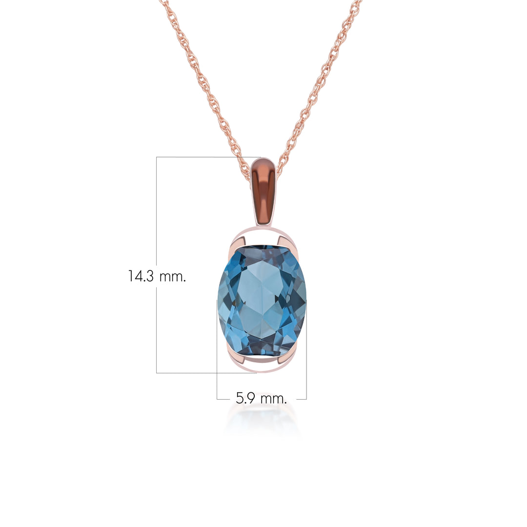 Siberian waltz Oval london blue topaz with brown enamelled half-bezel pendant necklace in rose gold vermeil sterling silver