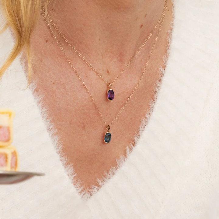 Siberian waltz Oval amethyst with violet enamelled half-bezel pendant necklace in rose gold vermeil sterling silver