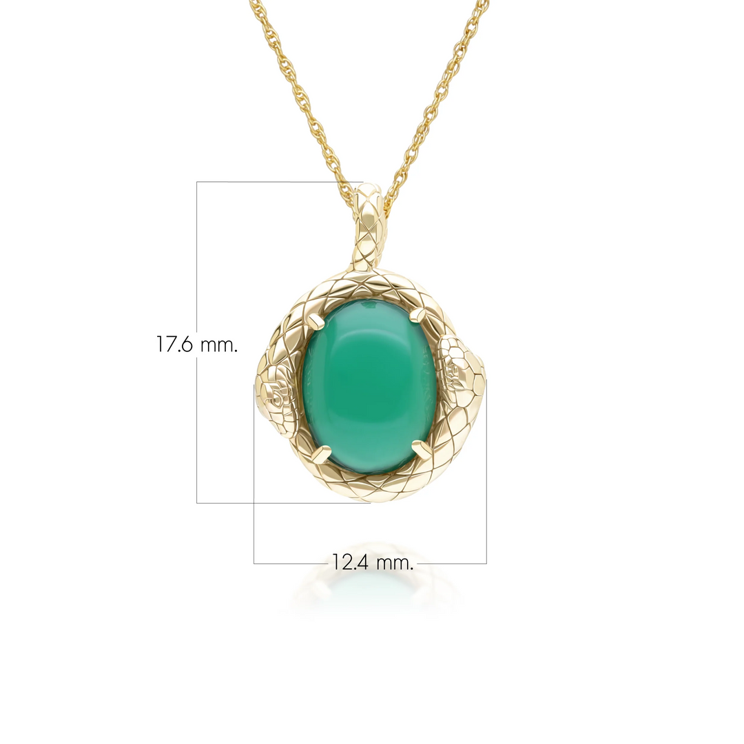 ECFEW Oval dyed green chalcedony snake two-headed coiled bezel-set cabochon pendant necklace in gold vermeil sterling silver