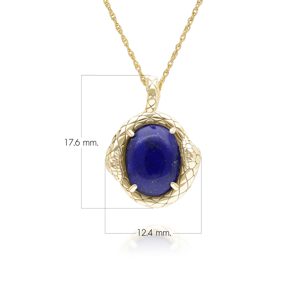 ECFEW Oval lapis lazuli snake two-headed coiled bezel-set cabochon pendant necklace in gold vermeil sterling silver