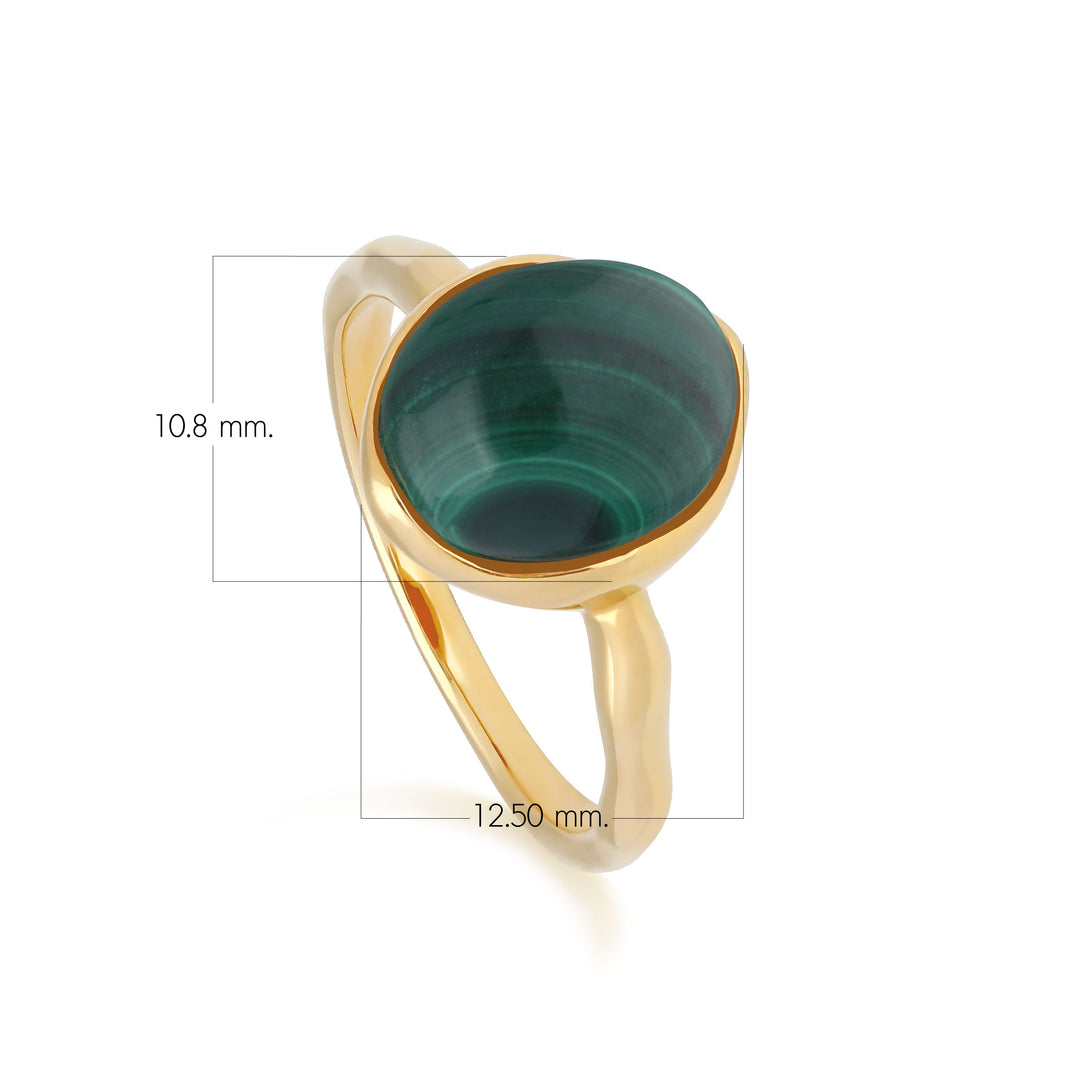 Irregular B Gem Malachite Ring in Yellow Gold Plated Silver