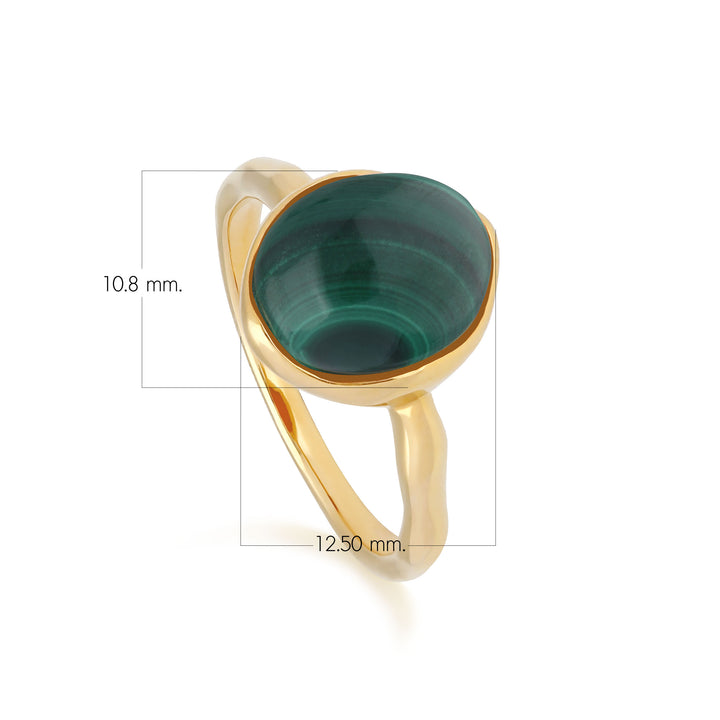 Irregular B Gem Malachite Ring in Yellow Gold Plated Silver