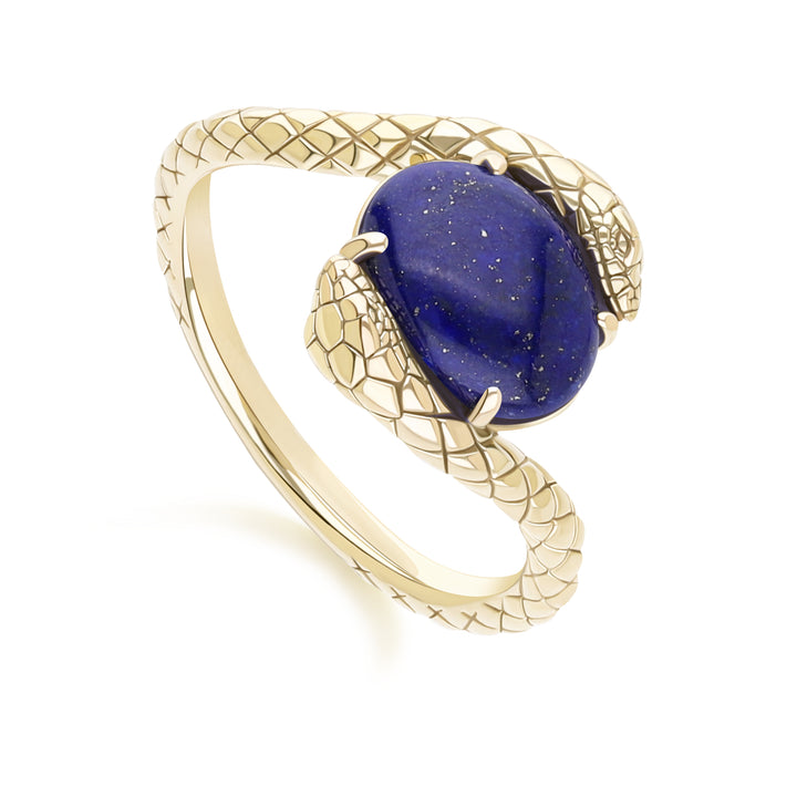 ECFEW™ Oval Lapis Lazuli by pass snake set cabochon ring in gold vermeil sterling silver