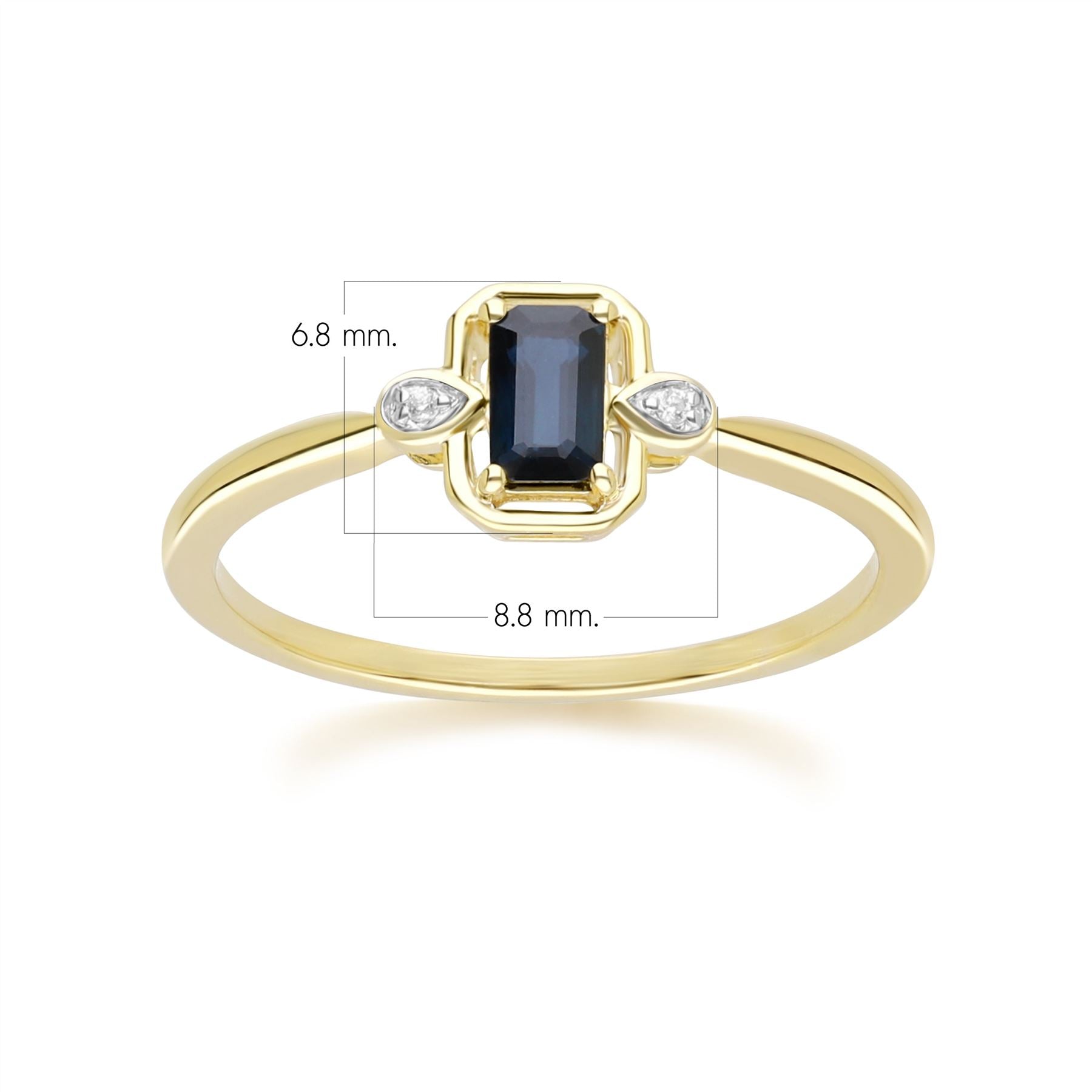 Classic Sapphire Baguette & Diamond Ring In 9ct Yellow Gold