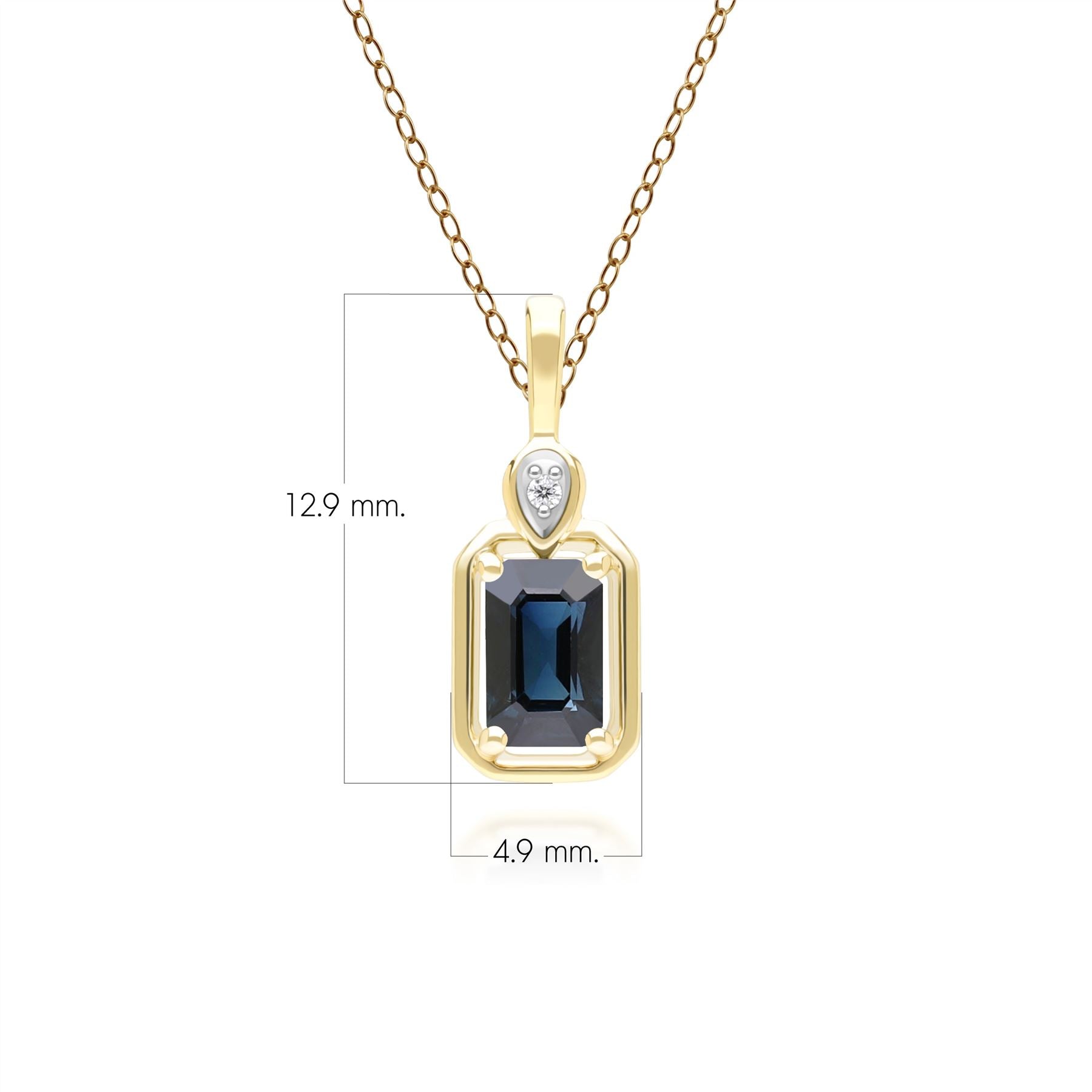 Classic Sapphire Baguette & Diamond Pendant Necklace In 9ct Yellow Gold