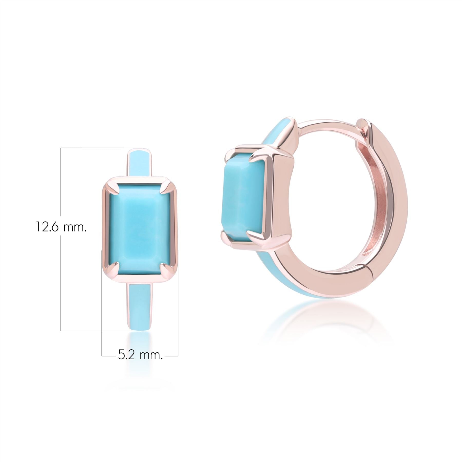 Siberian Waltz Blue Enamel & Octagon Turquoise Hoop Earrings In Rose Gold Vermeil