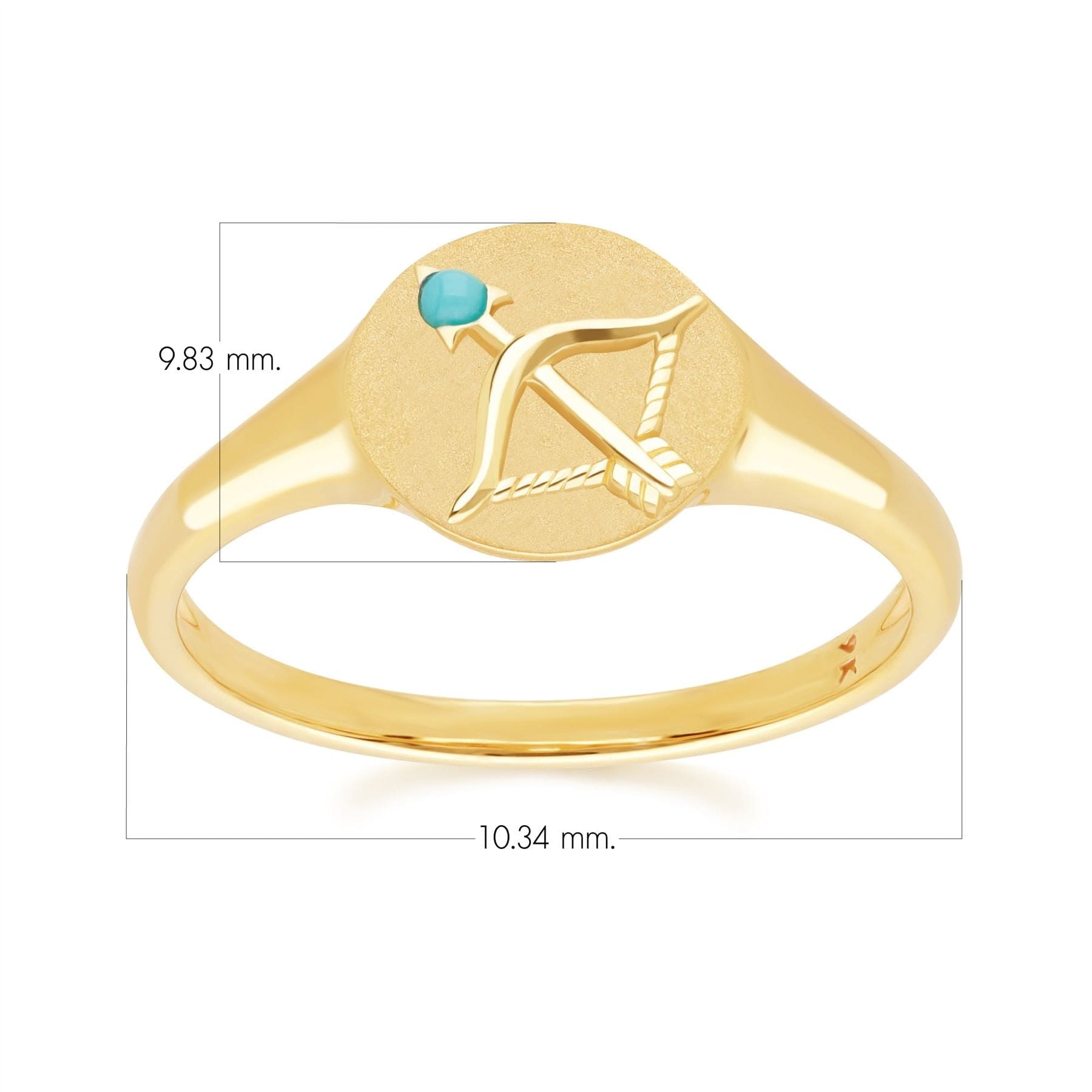 Zodiac turquoise Sagittarius Signet Ring In 9ct Yellow Gold Dimensions 
