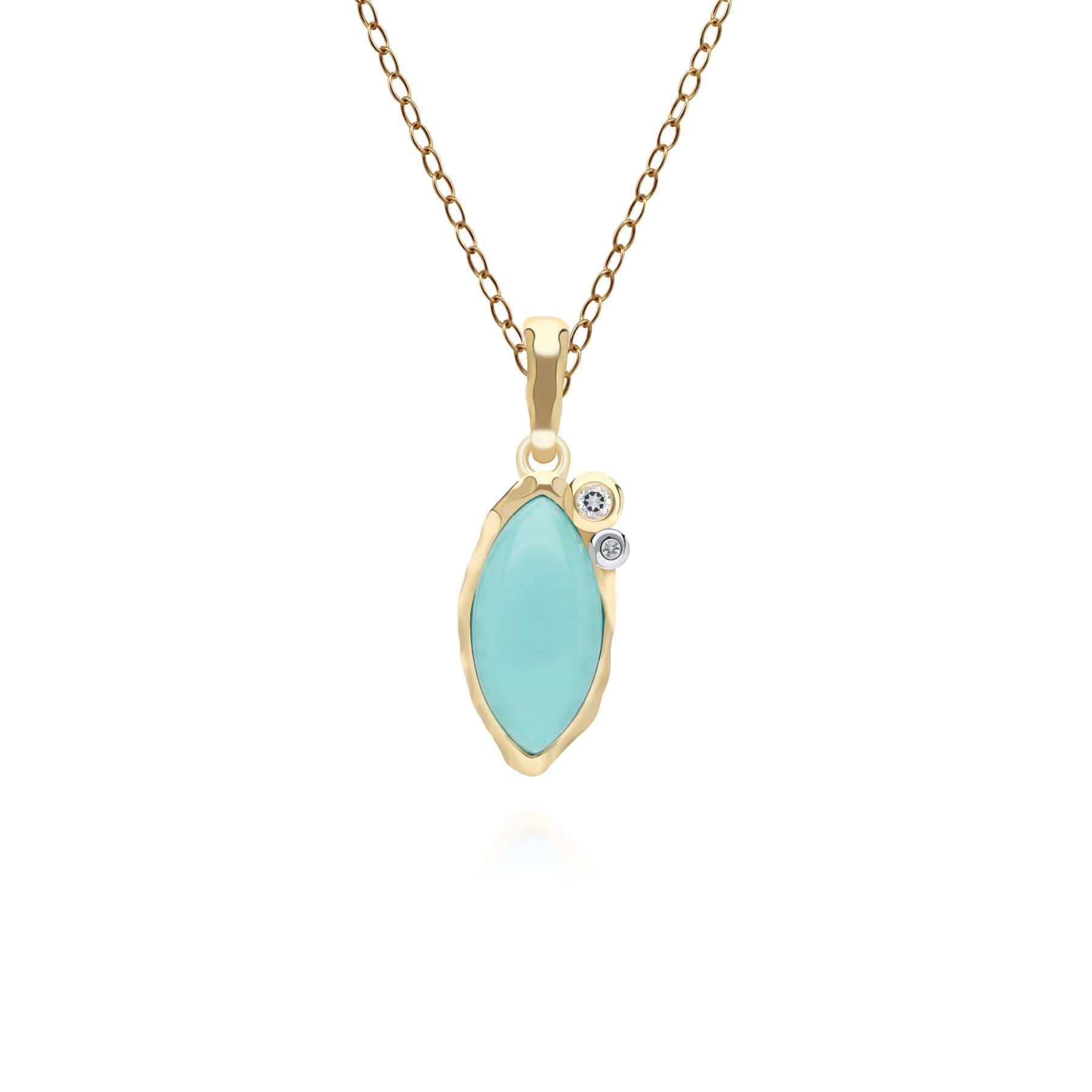 253P335203925 Irregular Marquise Turquoise & Topaz Pendant In 18ct Gold Plated SterlIng Silver Front