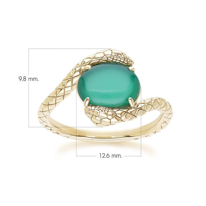 ECFEW™ Oval dyed green chalcedony by pass snake set cabochon ring in gold vermeil sterling silver