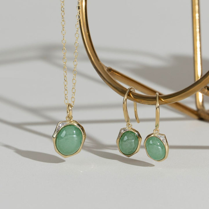 Irregular Collection Dyed Green Jade & Diamond Pendant in Gold Plated Sterling Silver
