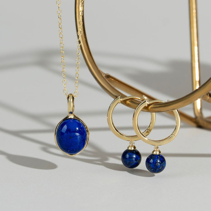 Irregular B Gem Lapis Lazuli Pendant in Gold Plated Silver