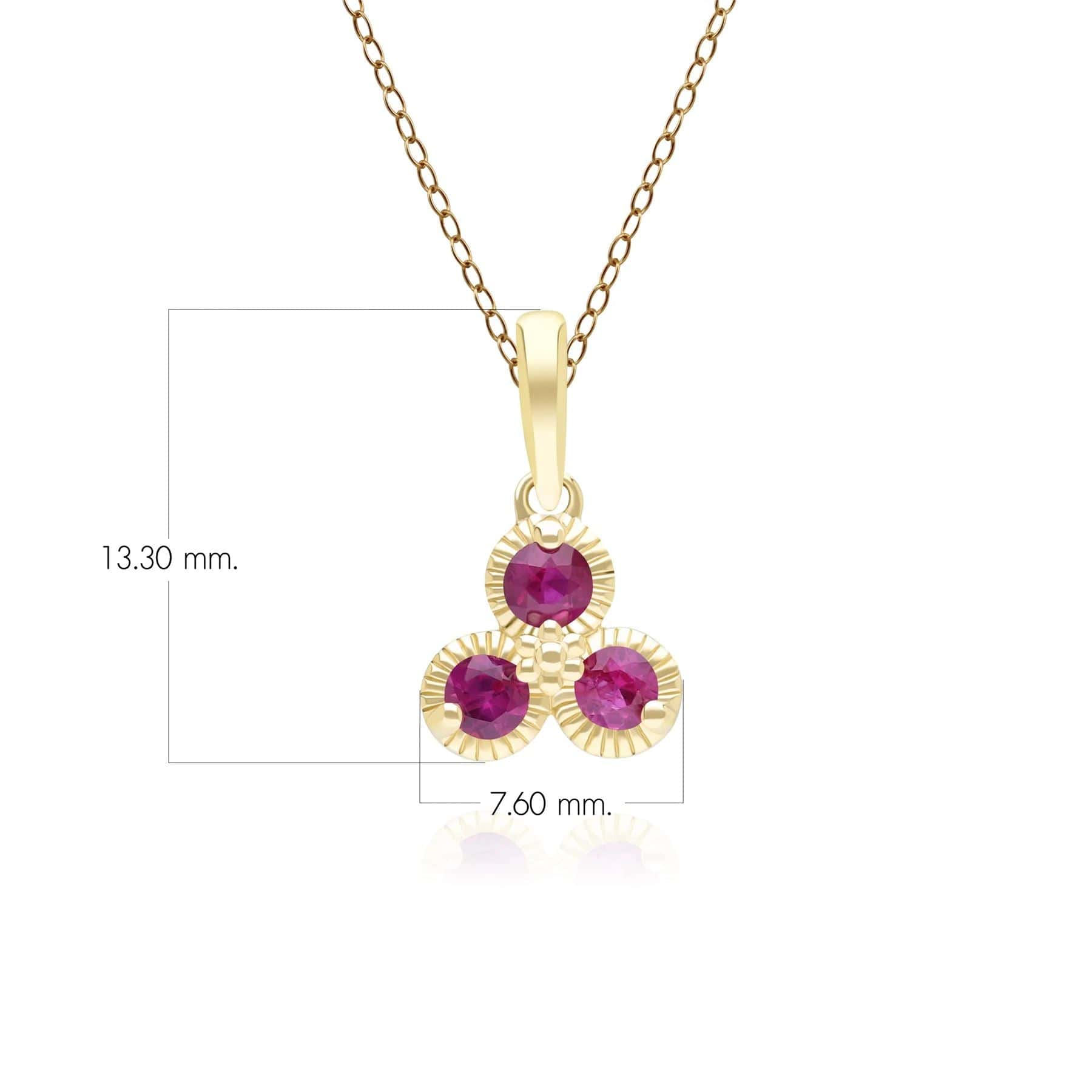 gorgeous ruby pendant. take your style up by adorning... Floral Ruby Three Stone Pendant Necklace in 9ct Yellow Gold – Gemondo UK
