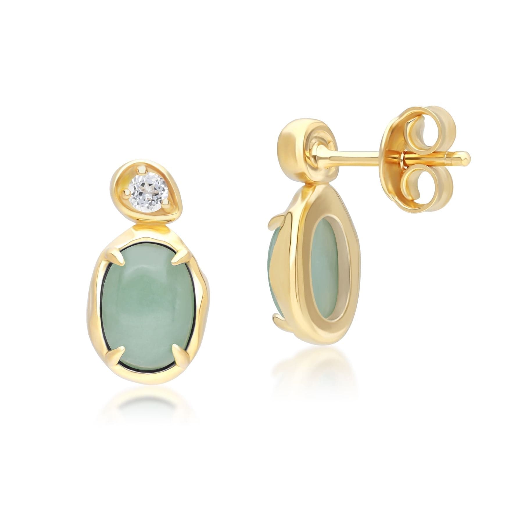 253E418802925 Irregular Oval Dyed Green Jade & Topaz Drop Earrings In 18ct Gold Plated SterlIng Silver Side