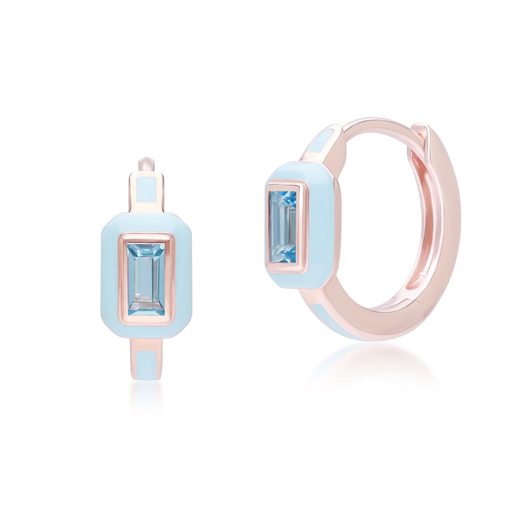 253E418901925 Siberian Waltz Blue Enamel & Swiss Blue Topaz Hoop Earrings In 18ct Rose Gold Plated Sterling Silver Front