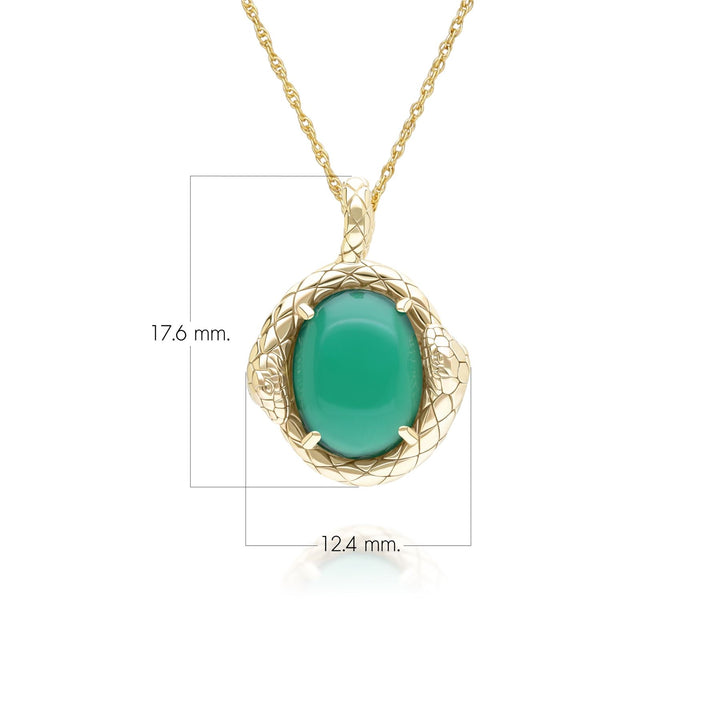 ECFEW™ Oval dyed green chalcedony snake two-headed coiled bezel-set cabochon pendant necklace in gold vermeil sterling silver