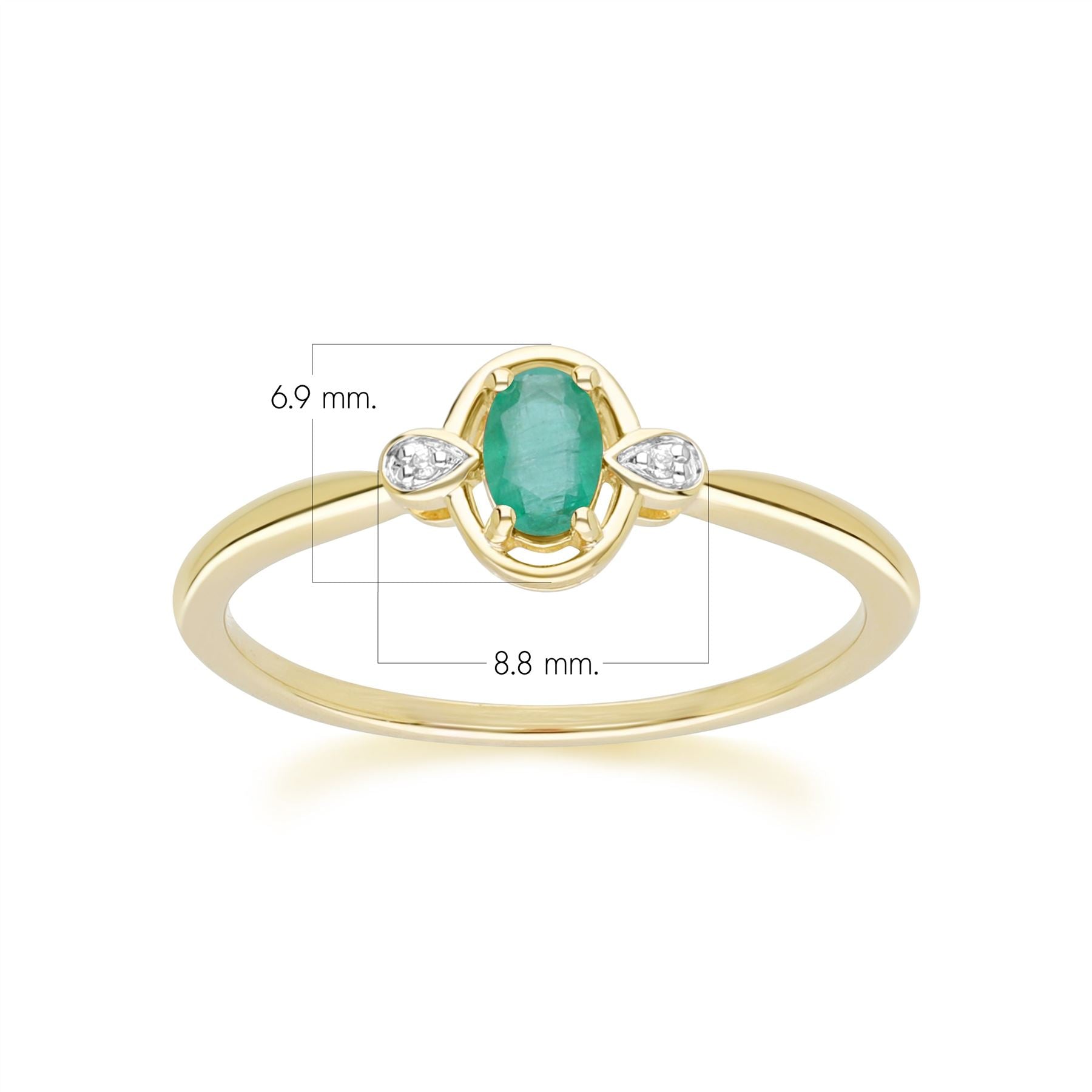 Classic Oval Emerald & Diamond Ring In 9ct Yellow Gold